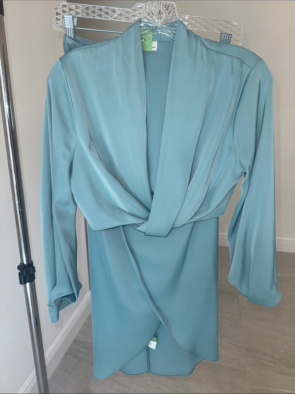 Light Blue Satin Wrap Dress